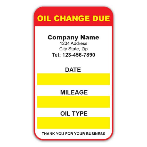 Oil Change Due Windshield Sticker