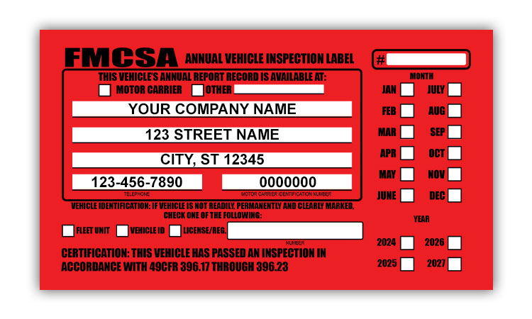 Red FMCSA Annual Vehicle Inspection Sticker
