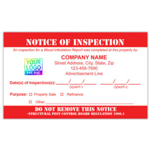 California Pest Control Notice of Inspection Label